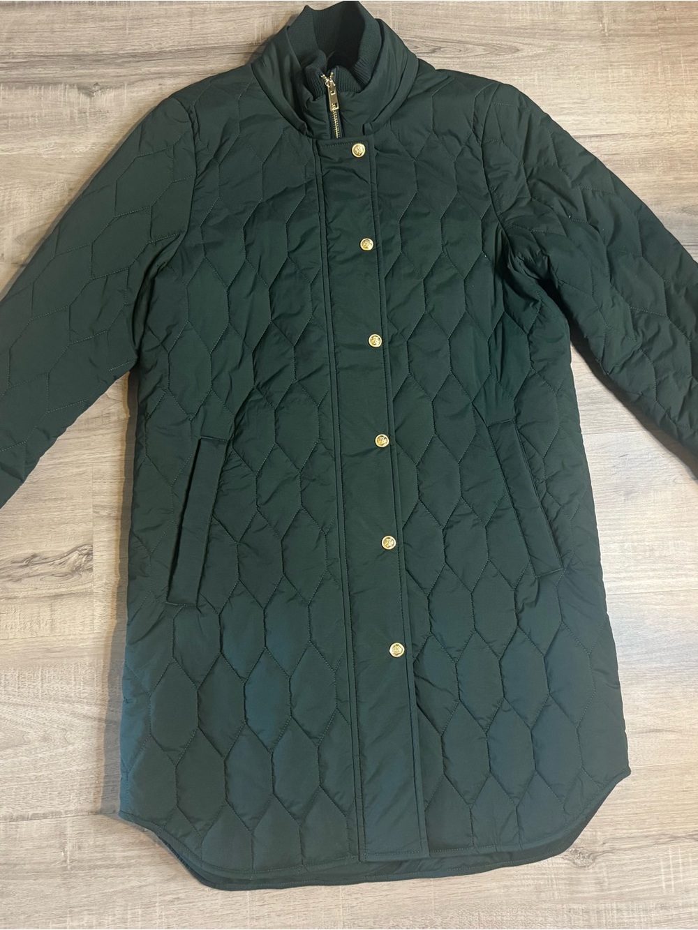 Simons Women’s Green Quilted Long Coat Jacket XS - Picture 2 of 10
